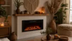 Boho-Interieur trifft Elektrokamin: Farben und Texturen fuer warme Stimmung