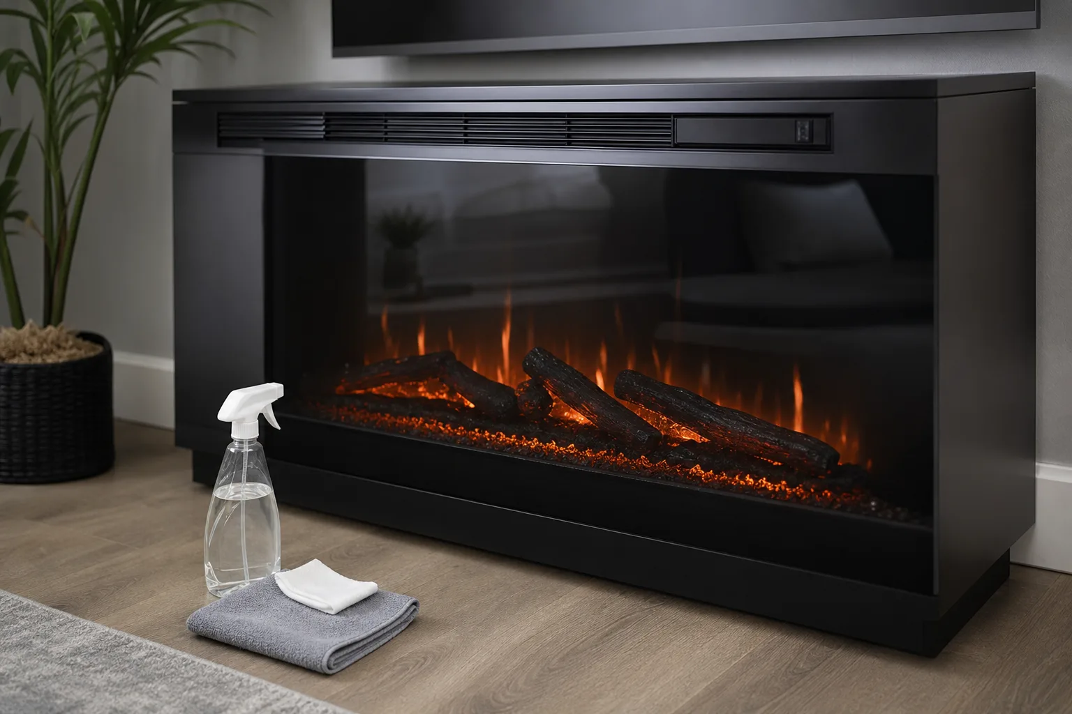 Elektrokamin: Reinigung von Glasfront und aeusseren Oberflaechen