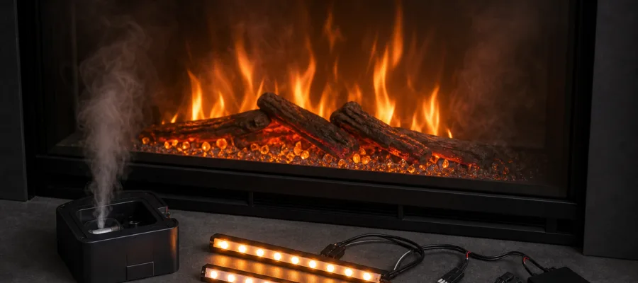 Flammeneffekt aufruesten: LED-Module und Rauchoptik im Elektrokamin nachruesten