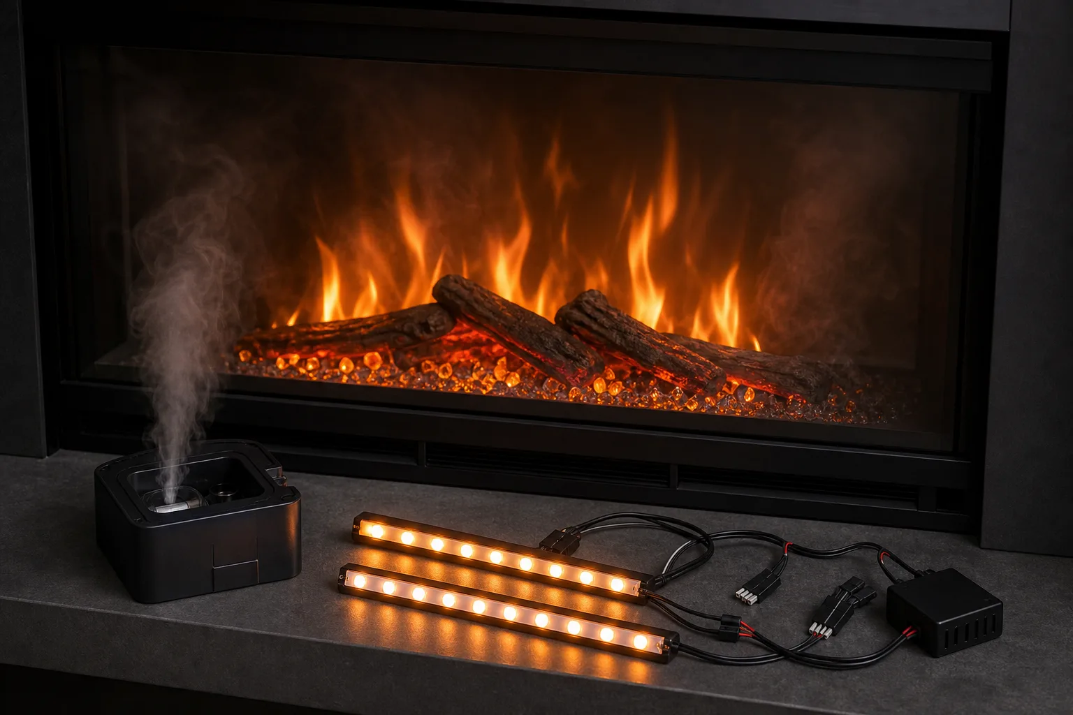 Flammeneffekt aufruesten: LED-Module und Rauchoptik im Elektrokamin nachruesten